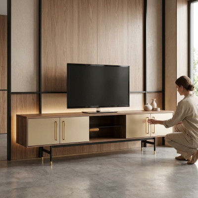 Mobile basso RTV Scaffale Mobile TV marrone Design di lusso in legno 260cm