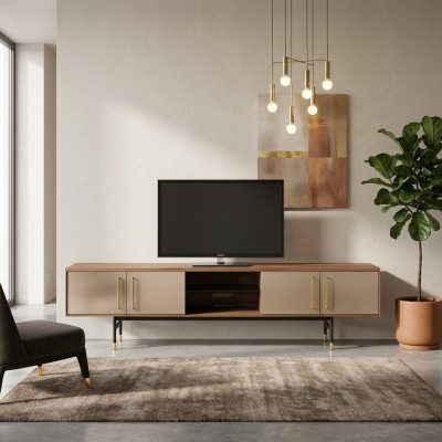 Mobile basso RTV Scaffale Mobile TV marrone Design di lusso in legno 260cm