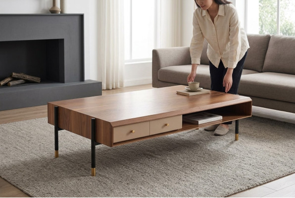 Tavolino da salotto in legno di lusso design in legno nuovo marrone.