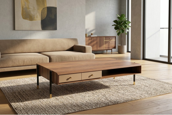 Tavolino da salotto in legno di lusso design in legno nuovo marrone.
