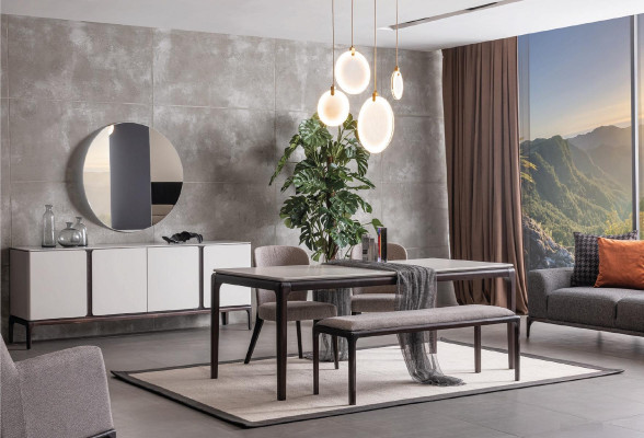 Sala da pranzo Tavolo da pranzo Mobili di lusso Design Materiale Legno Moderno grigio