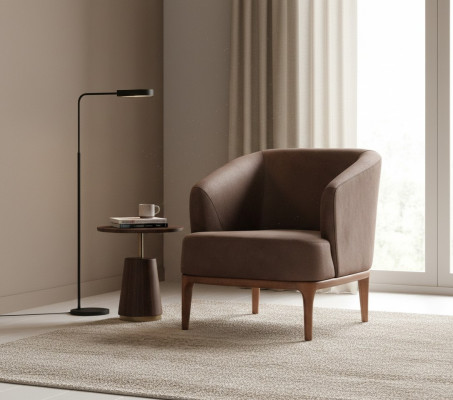 Sedia di lusso monoposto in pelle marrone per salotto da designer