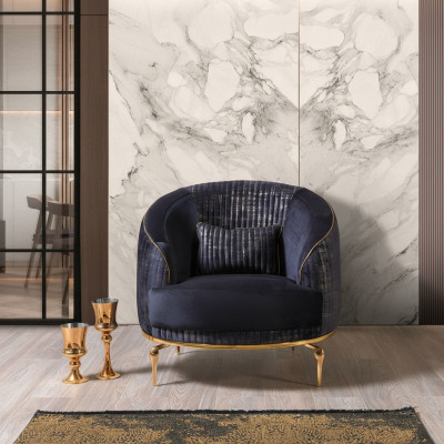 Poltrona soggiorno imbottita monoposto moderno tessuto nuovo blu lusso