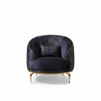 Poltrona soggiorno imbottita monoposto moderno tessuto nuovo blu lusso