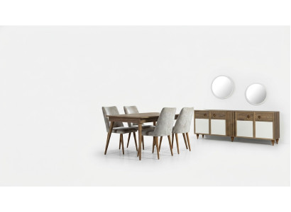 Set da pranzo: tavolo 4 sedie credenza Set set arredamento design legno tessuto