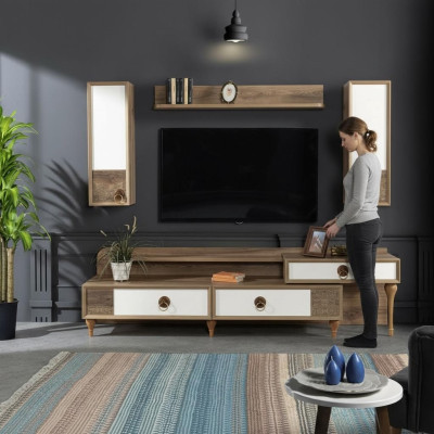 Soggiorno parete attrezzata rtv mobile basso legno marrone mobili televisore nuovo moderno