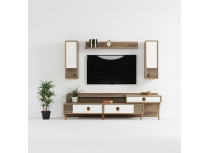 Soggiorno parete attrezzata rtv mobile basso legno marrone mobili televisore nuovo moderno