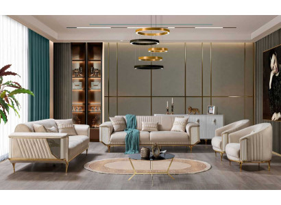 Set di divani di lusso 3311, divano imbottito, mobili, set da tre pezzi in tessuto