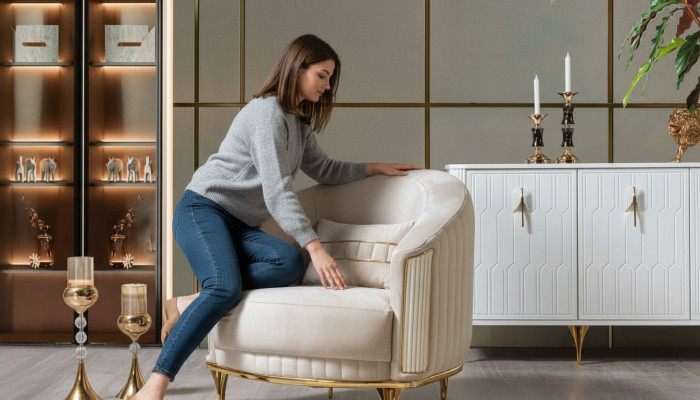 Soggiorno poltrona di lusso 1 posto divano arredamento nuovo Moderno Beige