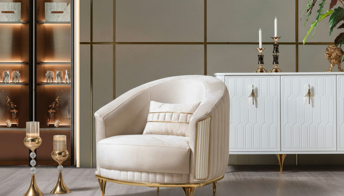 Soggiorno poltrona di lusso 1 posto divano arredamento nuovo Moderno Beige