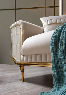 Soggiorno Divani 3 posti Imbottito Divano di lusso Design in tessuto Beige Divani
