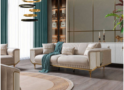 Soggiorno Divani 3 posti Imbottito Divano di lusso Design in tessuto Beige Divani