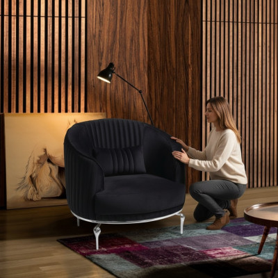 Poltrona design soggiorno divano tessuto imbottito lusso sedile nuovo nero