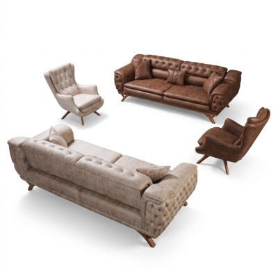 Divano 3 3 1 1 posto Chesterfield imbottito in tessuto.