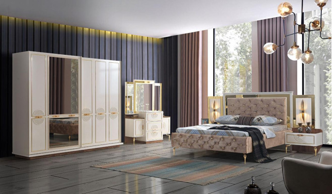 Set da camera da letto elegante in un design lussuoso con magnifici motivi.