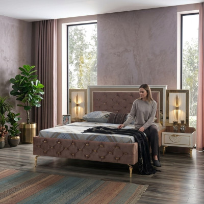 Camera da letto Design Letto Arredamento Lusso Letti Imbottiti marrone Moderno