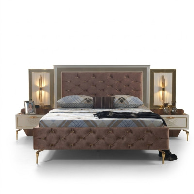 Camera da letto Design Letto Arredamento Lusso Letti Imbottiti marrone Moderno