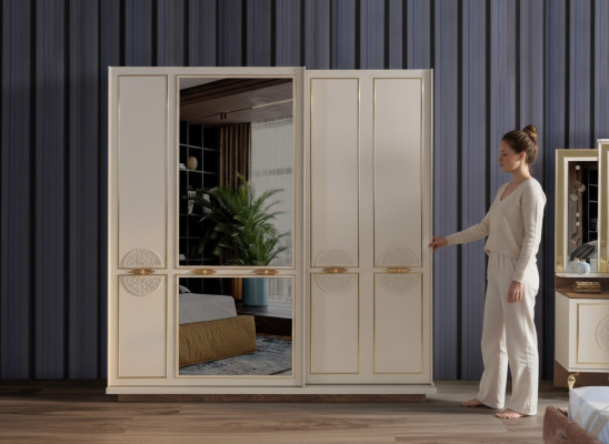 Camera da letto Armadio di lusso in legno Design moderno Mobili Bianco Nuovo