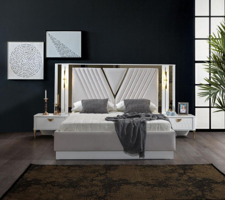 Set da camera da letto Letto 2x Comodino 4 pezzi Design Moderno di Lusso Completo