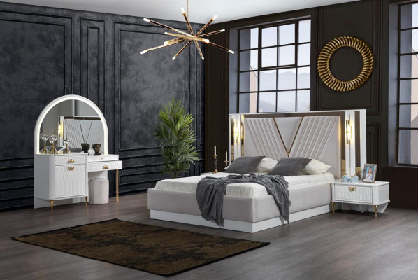 Set da camera da letto Letto 2x Comodino 4 pezzi Design Moderno di Lusso Completo