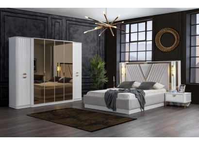 Moderno ed elegante set di mobili da camera da letto con design di lusso e stile contemporaneo.