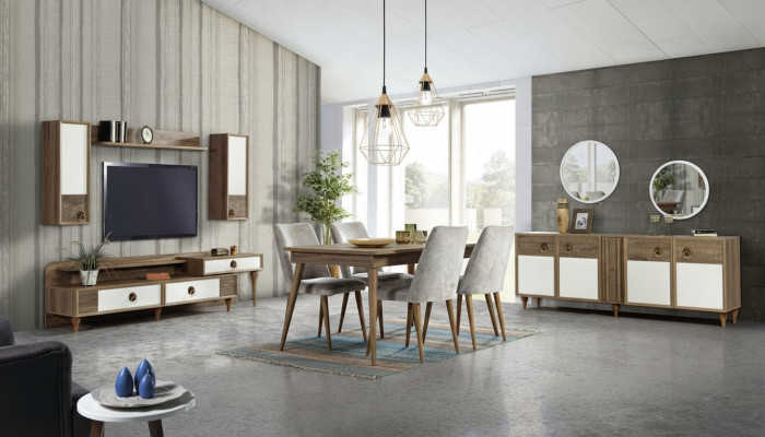 Soggiorno credenza con specchiera set in legno marrone nuovo moderno di lusso.