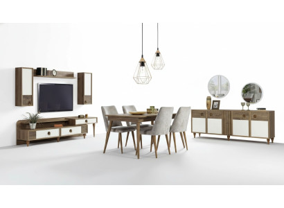 Soggiorno credenza con specchiera set in legno marrone nuovo moderno di lusso.
