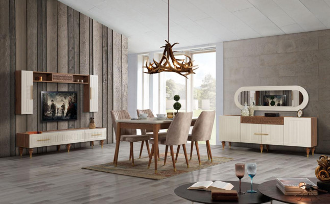 Set da pranzo completo Set completo Tavolo 4x sedie Gruppo pranzo in legno 11 pezzi marrone
