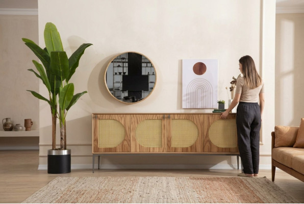 Contenitore con specchio credenza credenze legno armadio mobili marrone nuovo