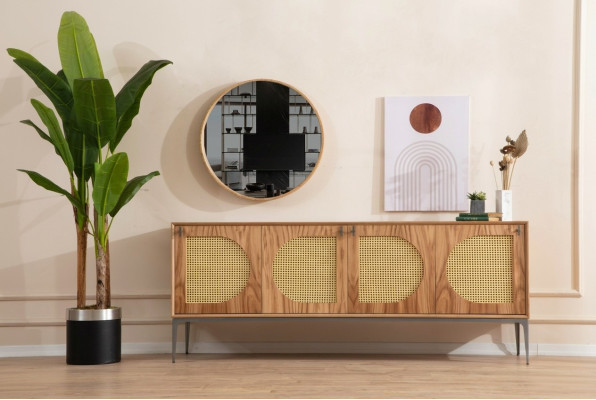 Contenitore con specchio credenza credenze legno armadio mobili marrone nuovo