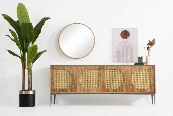 Contenitore con specchio credenza credenze legno armadio mobili marrone nuovo