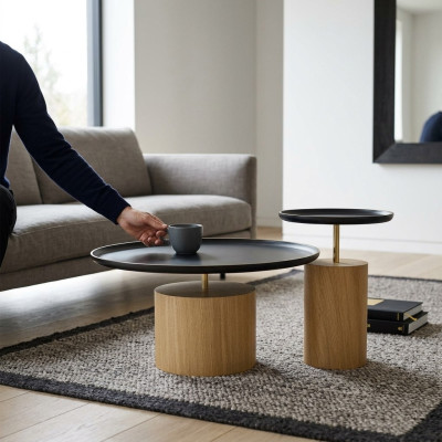 Tavolino design in legno di lusso Tavolino da salotto Tavoli rotondi nero Nuovo