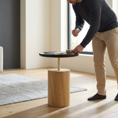 Tavolino Tavolo Legno Comodino Mobile Design Nero Tavolo Rotondo