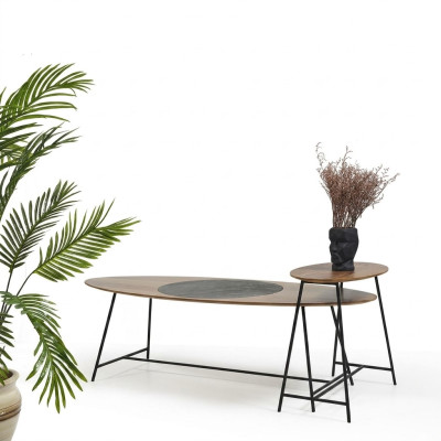 Tavolino moderno tavolino da salotto tavolino design ovale in legno per soggiorno 2 pezzi.