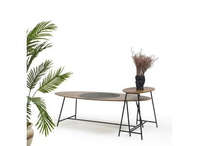 Tavolino moderno tavolino da salotto tavolino design ovale in legno per soggiorno 2 pezzi.