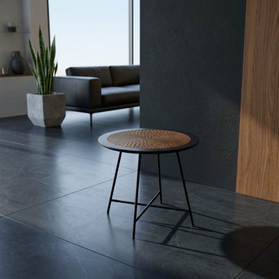 Tavolino da salotto in stile contemporaneo con piano del tavolo in finto legno naturale