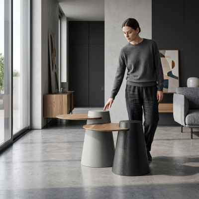 Set di 2 tavolini da salotto/tavolini da caffè/tavolini laterali design Tavolini in vetro rotondi