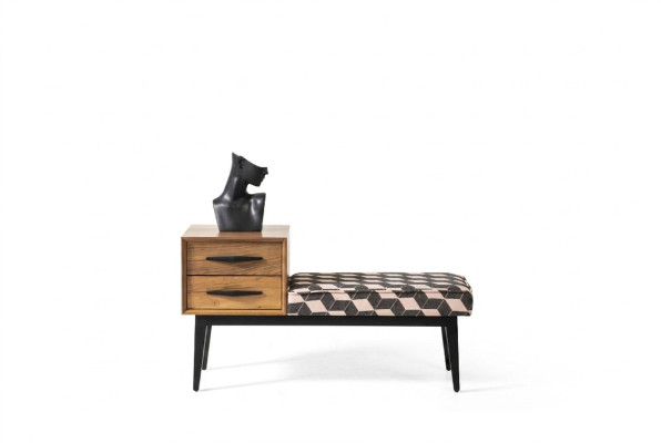 Banco Imbottito Pouf Banco Tessuto Marrone Legno Stile Di Lusso Design Nuovo