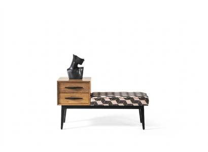 Banco Imbottito Pouf Banco Tessuto Marrone Legno Stile Di Lusso Design Nuovo