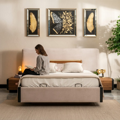 Letto Arredamento Design Letti Matrimoniali Lusso Camera da Letto Tessile Legno Nuovo