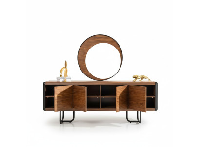 Mobile portaoggetti di lusso con specchio, console in legno, gruppo di cassetti, comodini, consolle.