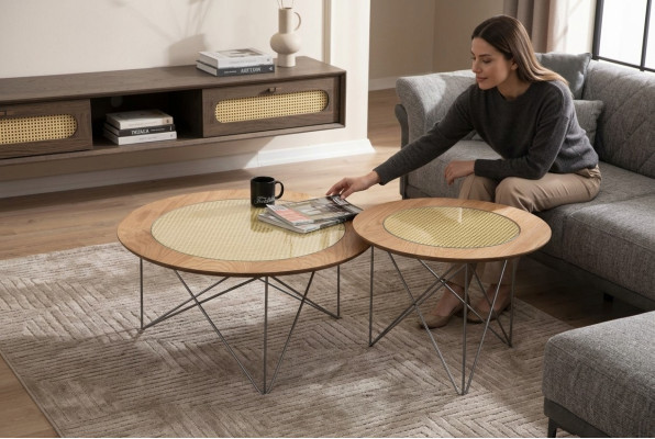 Stile italiano 2 tavolini rotondi di lusso marrone per il soggiorno