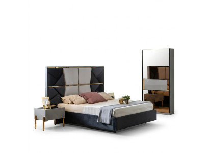 Lussuosa camera da letto con letti matrimoniali di design in legno, nuovo telaio letto.