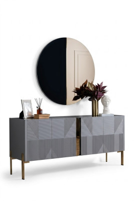 Credenza specchio set stile italiano 2 pezzi. Comò in legno per soggiorno.