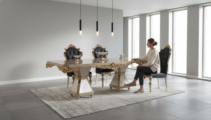 Set di mobili da pranzo in stile francese con divano e 4 sedie. Set da sala da pranzo composto da 5 pezzi.   Set di mobili da pranzo in stile francese con divano e 4 sedie. Set da sala da pranzo composto da 5 pezzi.