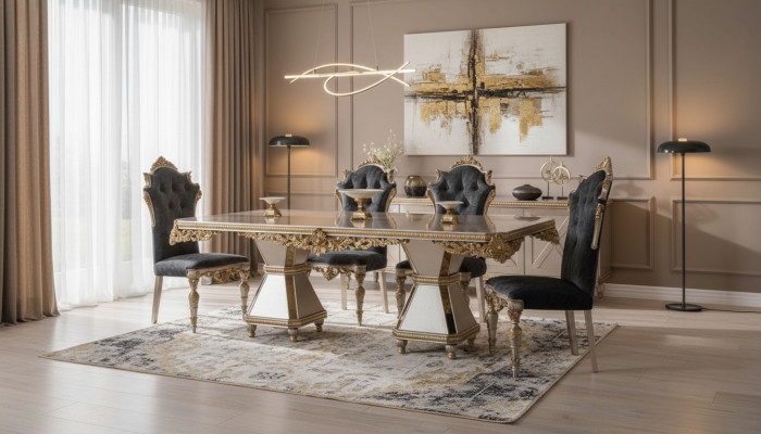 Set di mobili da pranzo in stile francese con divano e 4 sedie. Set da sala da pranzo composto da 5 pezzi.   Set di mobili da pranzo in stile francese con divano e 4 sedie. Set da sala da pranzo composto da 5 pezzi.