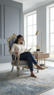 Sedia di lusso in stile classico per il soggiorno con motivi decorativi dorati