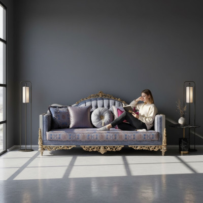 Divano design 3 posti imbottito di lusso, divani classici in tessuto Chesterfield.
