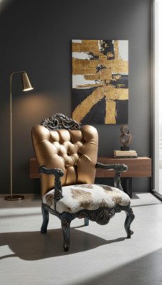 Poltrona di design Chesterfield con schienale dorato per il soggiorno