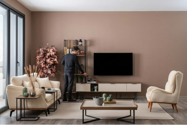 Soggiorno Mobile TV Libreria 240 cm in legno.